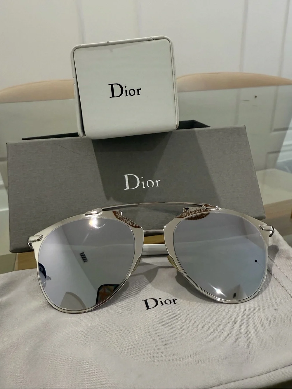 Dior Silver Mirrored Pilot Sunglasses